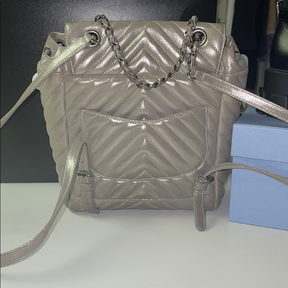Chanel Chevron Silver Backpack - image 3